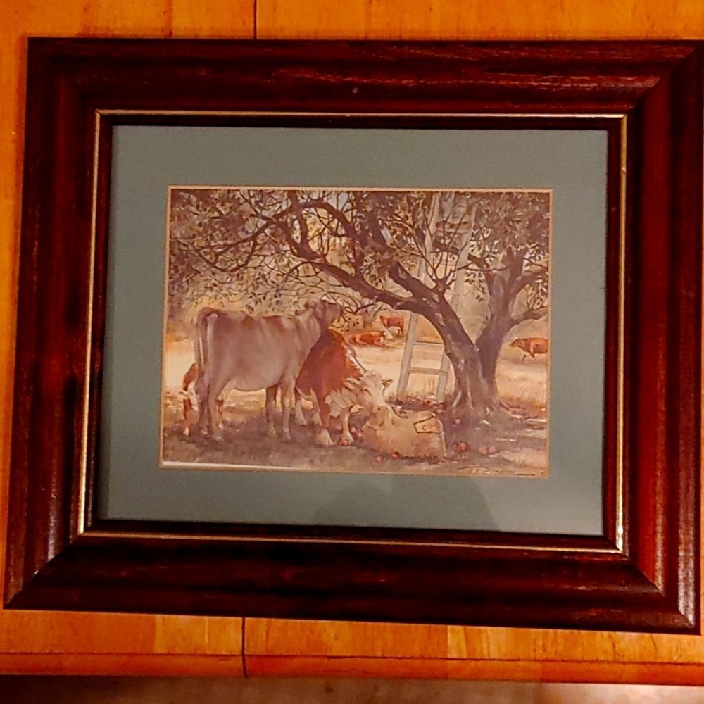 Framed Trish Romance Print "The Apple Pickers" Artpiece Home decor